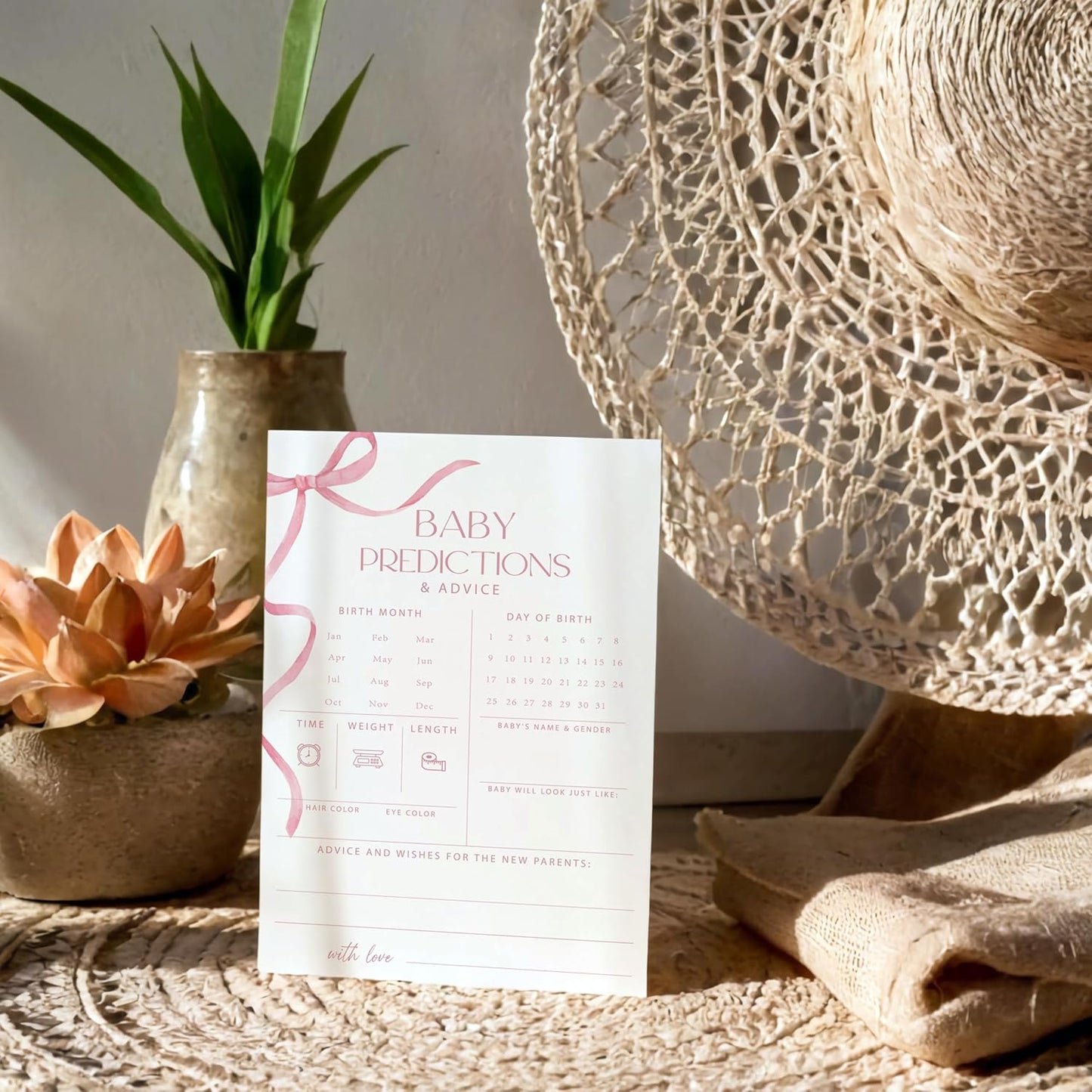 Advice For New Parents Baby Shower, Baby Predictions & Advice Cards For Baby Shower Games Activities, Wishes for Baby, 25 Double-Sided Thick Cards – Pink Bow A05