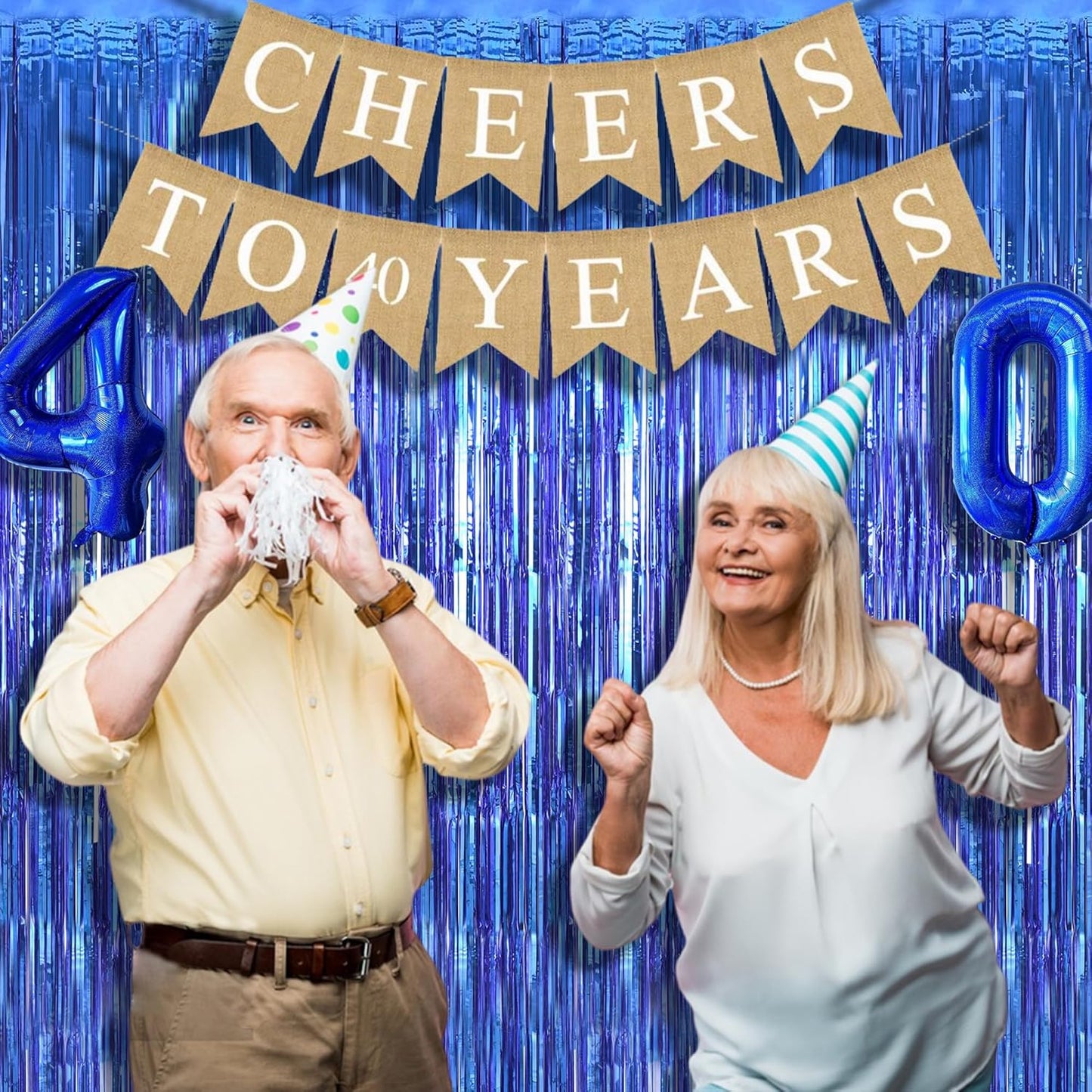 BRAVESHINE Foil Fringe Curtains - Metallic Tinsel Foil Curtain Party Steamers Backdrop for Boys Men/Blue Birthdays Decorations/Wedding/Anniversary Celebration/Sea Theme/Bachelorette Party