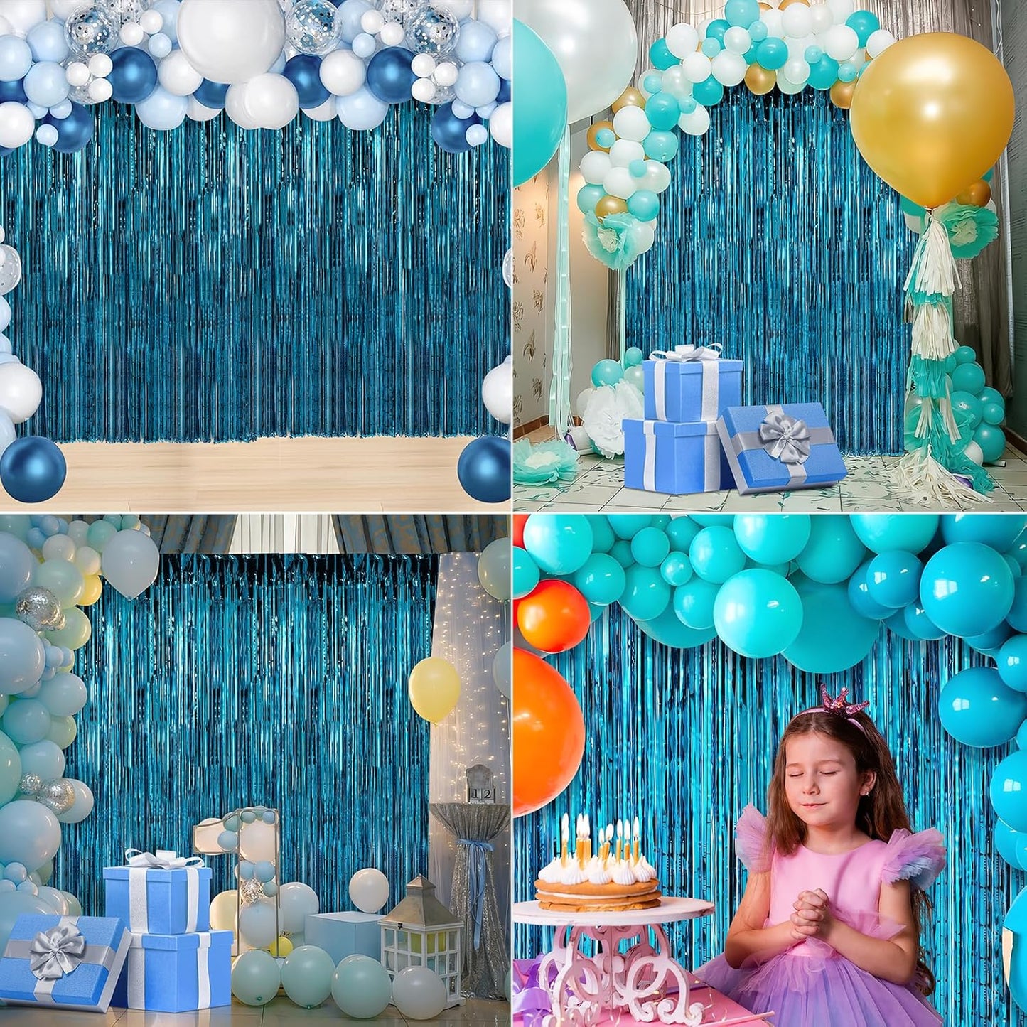 Crosize 3 Pack 3.3 x 9.9 ft Blue Foil Fringe Backdrop Curtain, Streamer Backdrop Curtains, Streamers Birthday Party Decorations, Tinsel Curtain for Parties, Galentines Decor, Preppy, Photo Booth