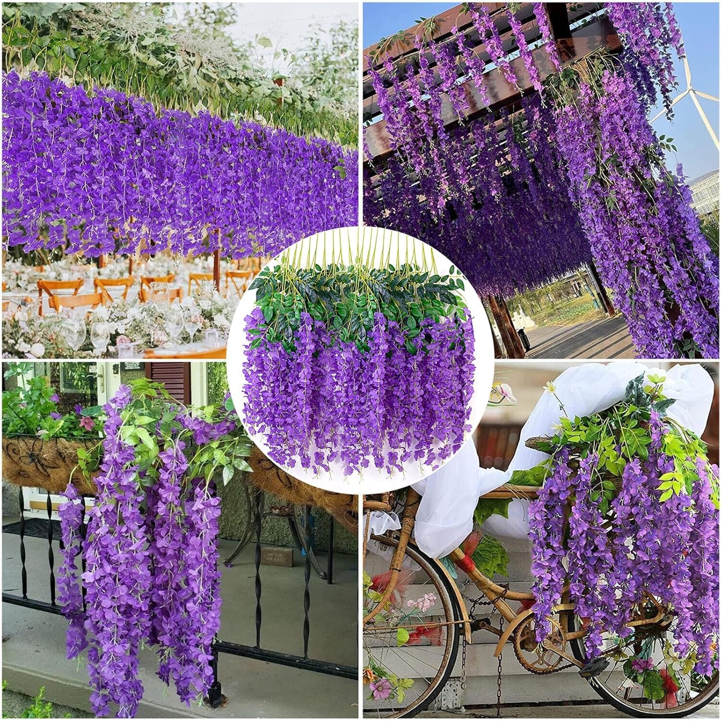 12 Pack Purple Wisteria Hanging Flowers, 3.44 Ft Fake Hanging Flowers, Artificial Wisteria Garland Vines for Wedding Room Backdrop Outdoor Patio Garden Decoration