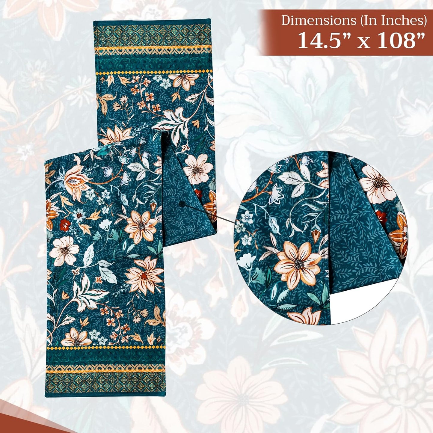 Maison d' Hermine Table Runner 100% Cotton Double Layer Table Runners 108 inches Long for Thanksgiving Christmas Decorations Home Kitchen Dining Party Wedding (Luxury Loft - Dark Teal, 14.5" x 108")