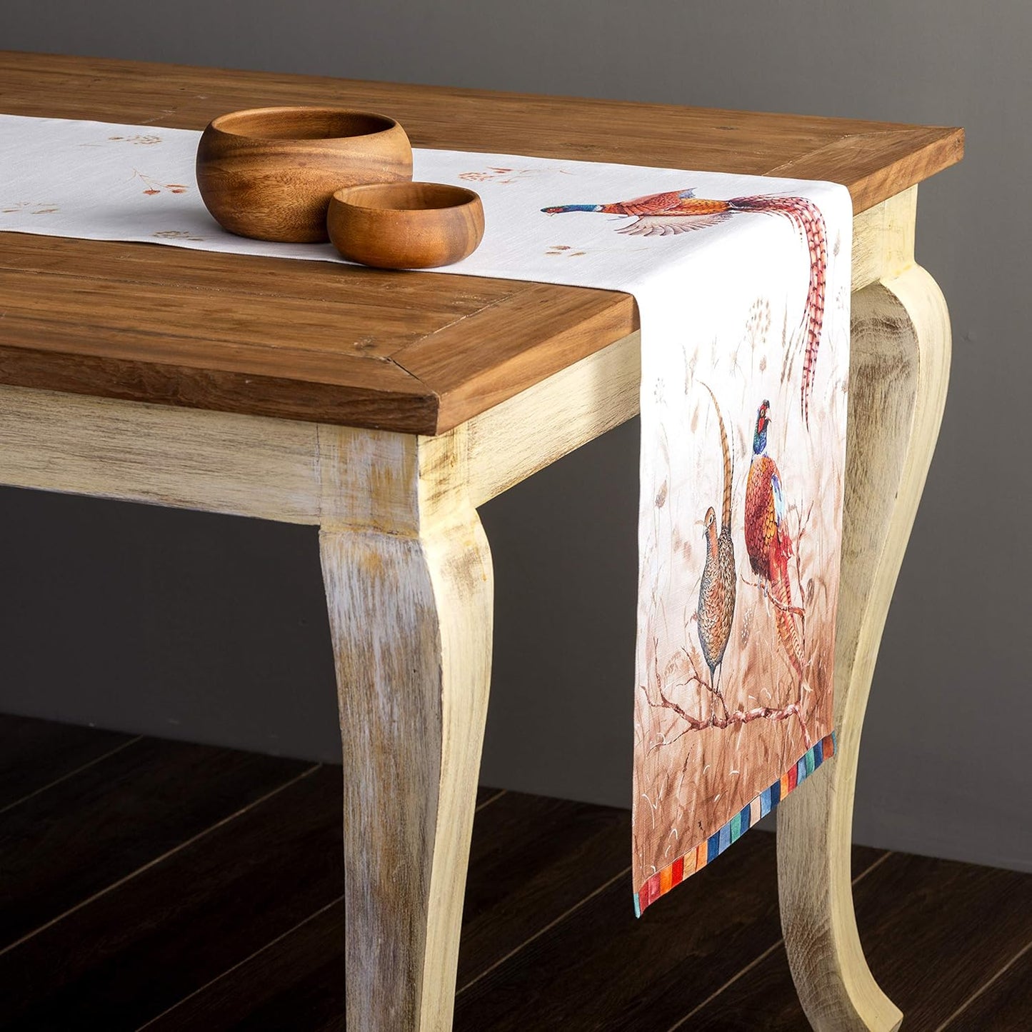 Maison d' Hermine Table Runner 100% Cotton Single Layer Table Runners 36 inches Long for Thanksgiving Christmas Decorations Home Kitchen Dining Party Wedding (Faisan D'Automne, 14.5" x 36")