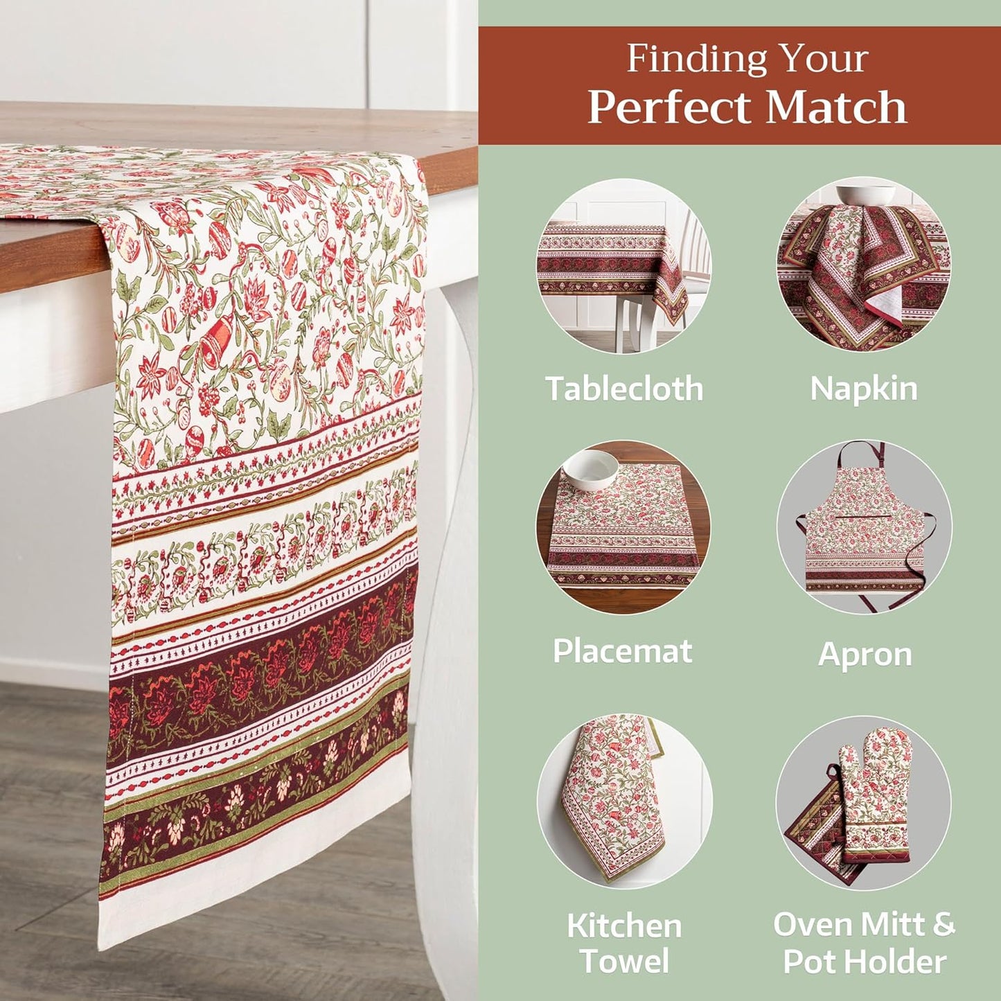 Maison d' Hermine Table Runner 100% Cotton Single Layer Table Runners 108 inches Long for Thanksgiving Christmas Decorations Home Kitchen Dining Party Wedding (Reveillon Au Jardin, 14.5" x 108")