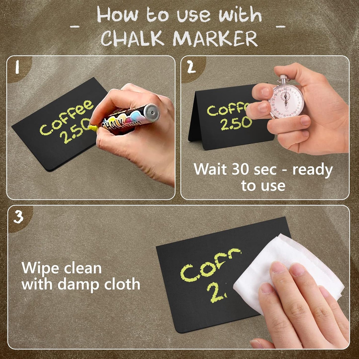 20 Pack Chalkboard Tent Signs 4x3 β Mini Tabletop Food Labels for Buffet Wedding & Party Use β Plastic Reusable Chalk Name Tags & Display Signs for Events