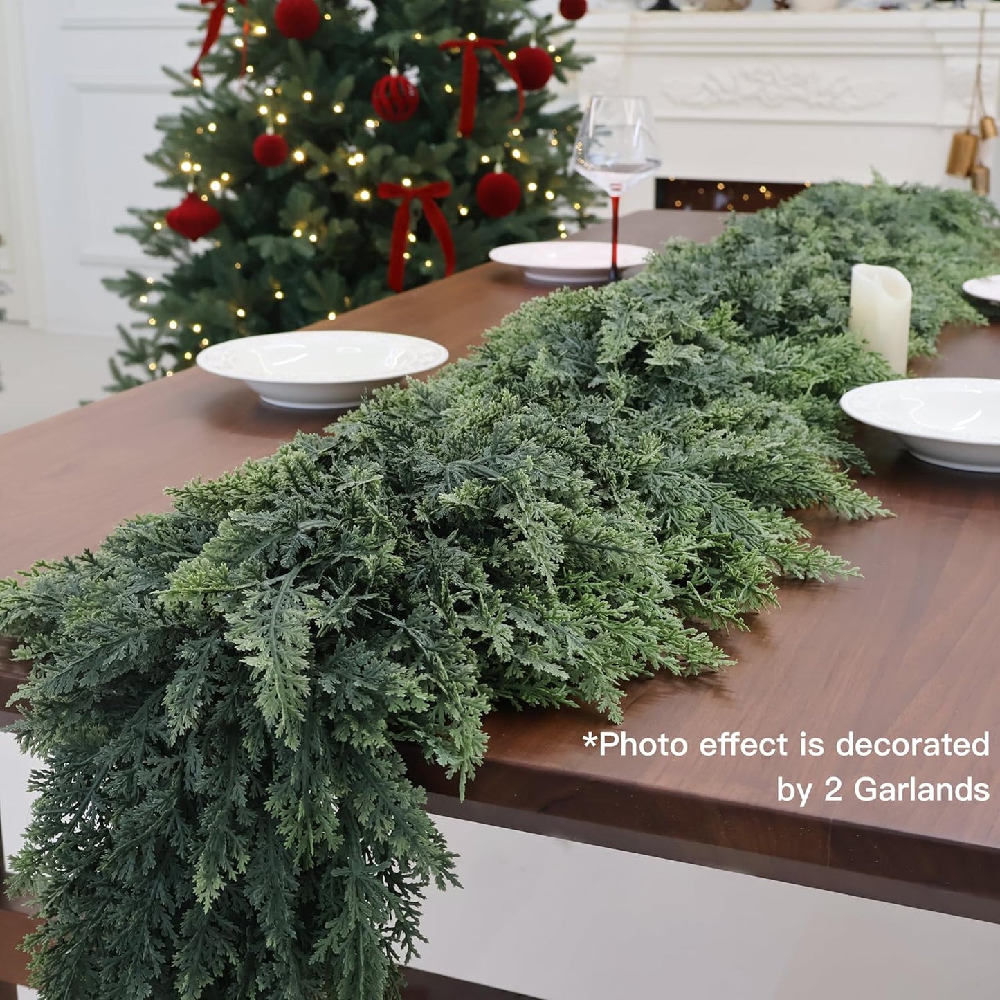 2PCS Artificial Cedar Garland for Christmas Decoration - Realistic Winter Greenery Garland for Mantel, Fireplace, Table, Door, Holiday Indoor Outdoor Decor 6FT