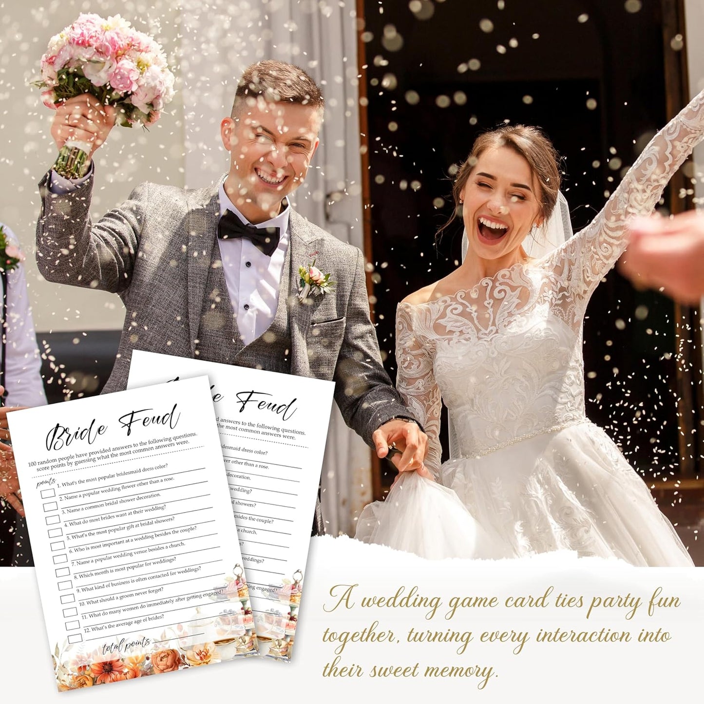 Fall Bridal Shower Games Cards, Bride Feud Wedding Bachelorette Party Games, Fall in Love Bridal Shower Decorations, 25 Cards, G05