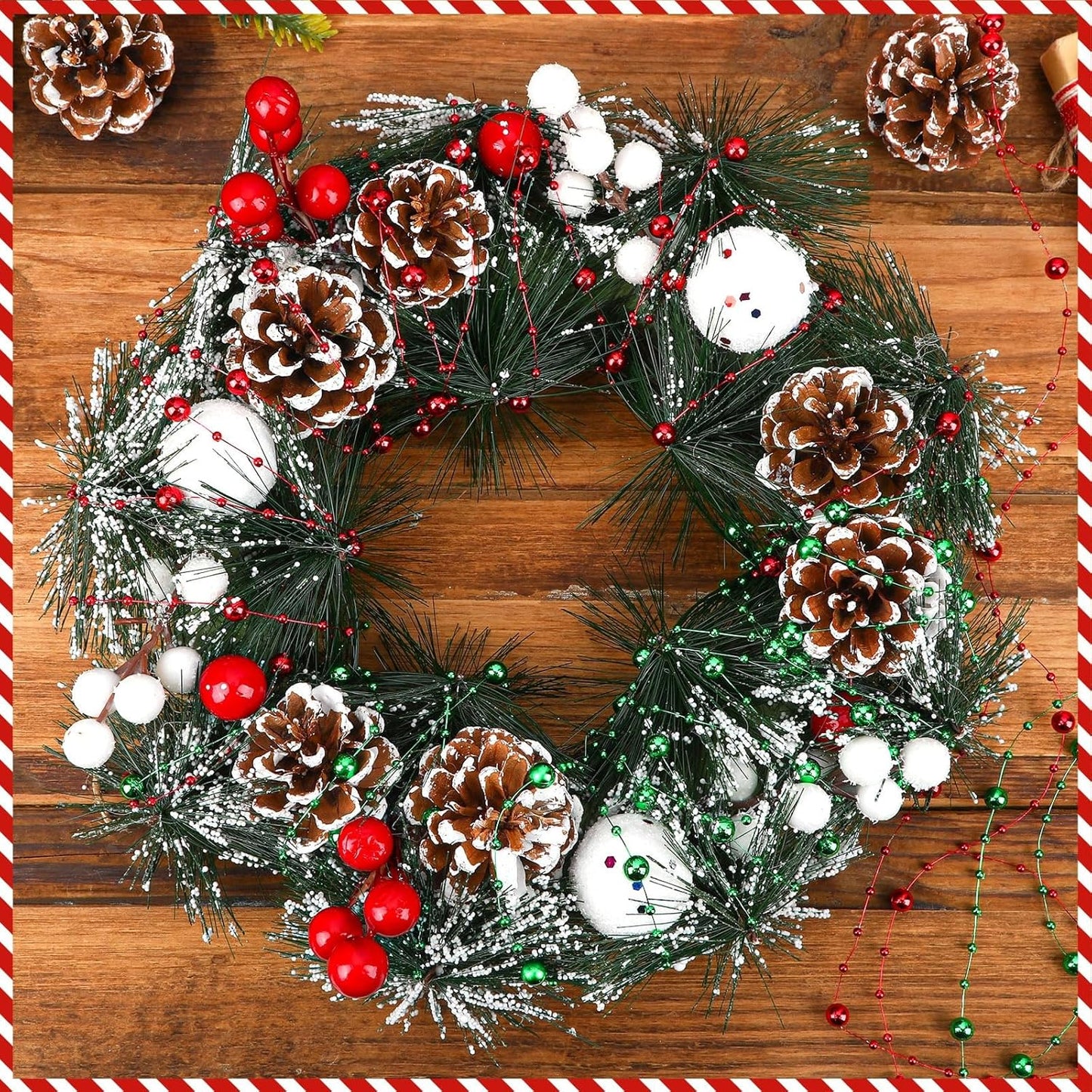 JULBEAR Beads Garland Decoration, 1Rolls 131Feet Red Christmas Pearl Strands Chain Bead Garland for Christmas Tree Fireplace Wreath Gift Bouquet Crafts Wrapping Wedding Party Centerpieces Decoration