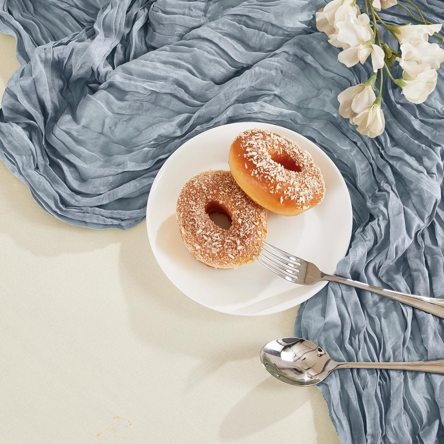 24 Pack Dusty Blue Cheesecloth Table Runner 10FT Long Boho Gauze Table Runner Rustic Sheer Runner for Wedding Bridal Baby Shower Birthday Party Table Decor Thanksgiving Christmas Decorations