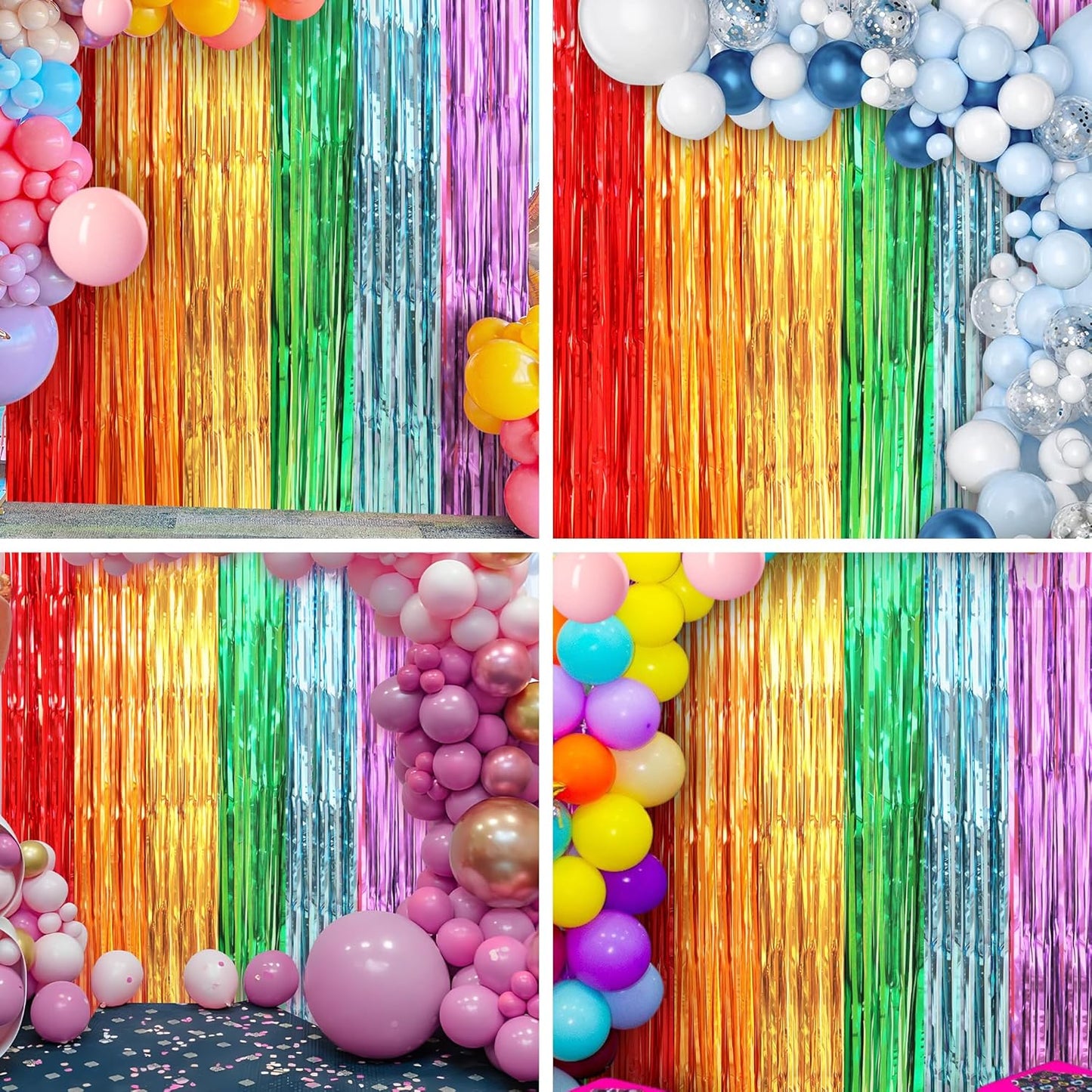 Crosize 2 Pack 3.3 x 8.2 ft Rainbow Foil Fringe Curtains Party Decorations, Tinsel Curtain Backdrop for Parties, Door Streamers, Glitter Streamer Fringe Backdrop for Birthday Decoration