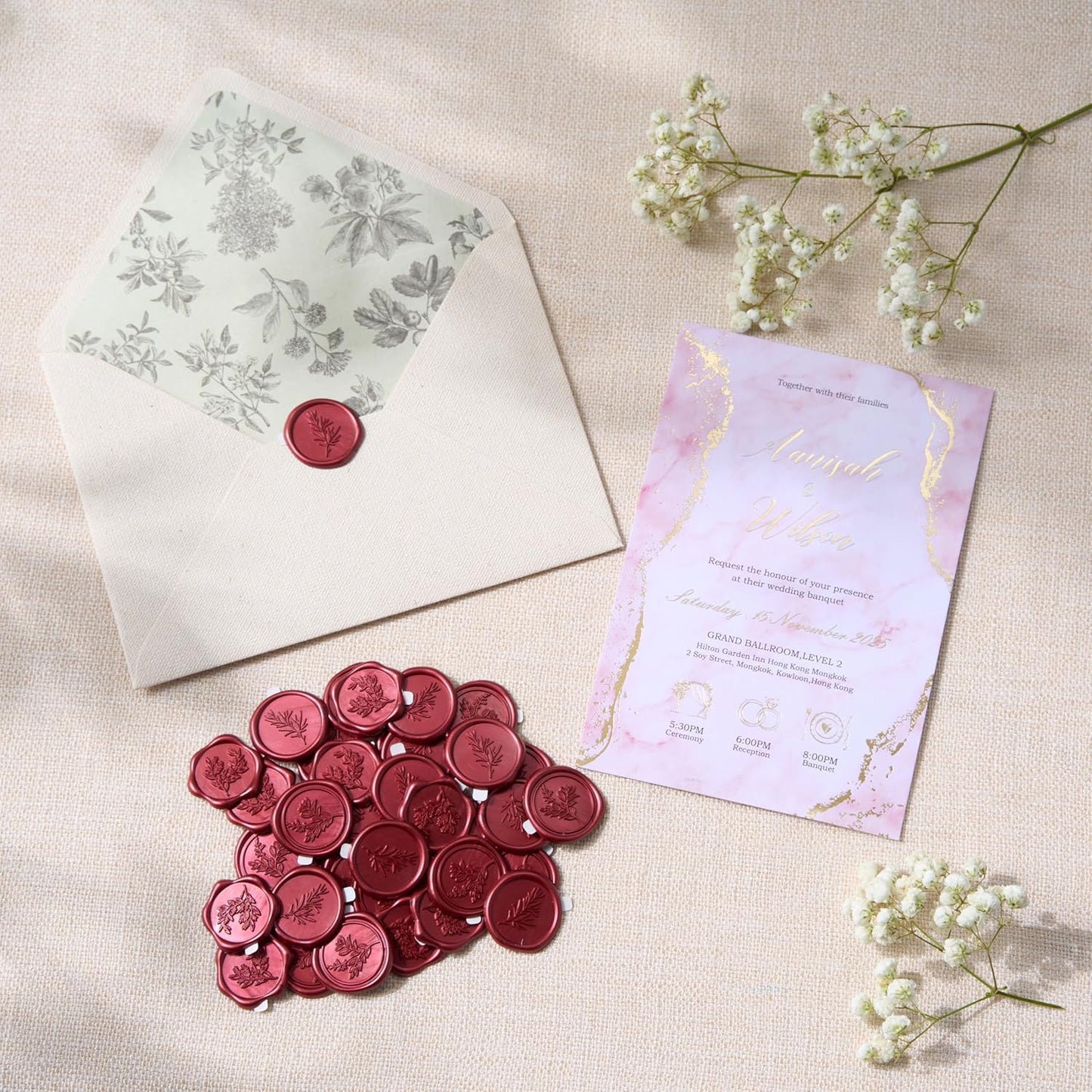 Wax Seal Stickers (60 Pcs, 3 Designs in 1 Pack) Premium Envelope Seal Stickers for Wedding Invitation Envelopes, Adhesive Wax Seals, Perfect for Seating Chart, Gift Wrapping