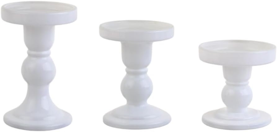 3-Piece Set of White Glass Candlestick, Crystal Candlestick Holder Holder and Conical Candle, Christmas Candle Holder Decoration, Family Living Room Wedding Candle Holder (white1set)