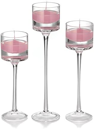 yummi Set of 18 Floating Candles and Monet Stem Holders - Light Rose