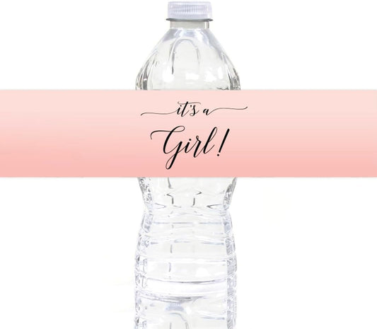 Andaz Press Blush Pink Rose Elegant Party Baby Shower Collection, Waterproof Water Bottle Labels, It's a Girl!, 20-Pack, Party Favors Decor Gift Ideas