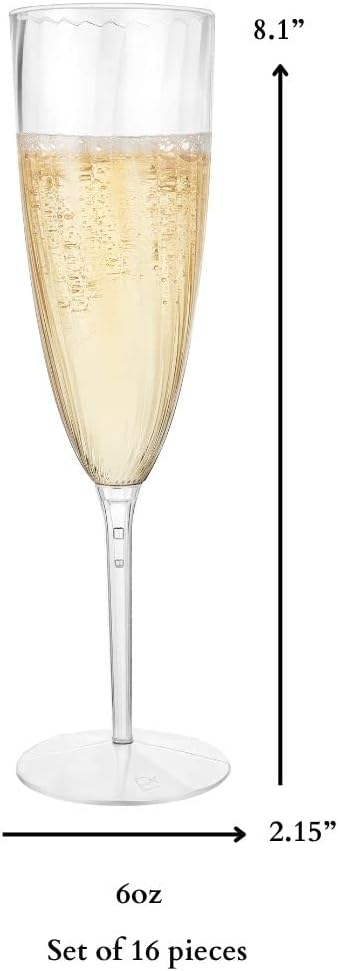 Lillian Tablesettings Premium Champagne Flutes 6 oz. Clear Hard Plastic 1-Piece Disposable Glasses - 16 Count