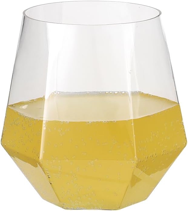32pcs 12oz Disposable Wine Glasses Plastic Wine Glass Clear Plastic Stemless Unbreakable Shatterproof Glassware Recyclable Diamond Design