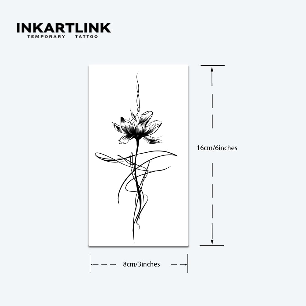 INKARTLINK Tattoo Tech, 2 Sheets Large Semi Permanent Tattoo, Adult Art Design Temporary Tattoos, Lasts 1-2 Weeks, Waterproof, Realistic Look, No Adhesive, No Reflection (Elegant Lotus Design)
