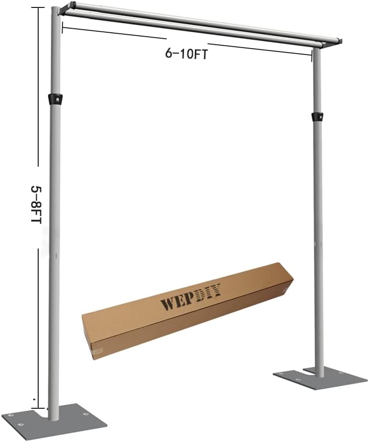 Portable Pipe and Drape Heavy Duty Backdrop Stand, ADJ Metal Frame and Heavy Metal Base for Wedding, Birthday Party, Photography Backdrop(Tall-8FT & 2*CrossBar-10FT & Hangers)