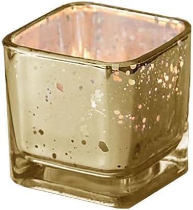WGV 2 Inch Gold Speckle Square Cube Glass Votive Candle Holder, Small Tiny Mercury Tea Light 2x2”, 1 Pc