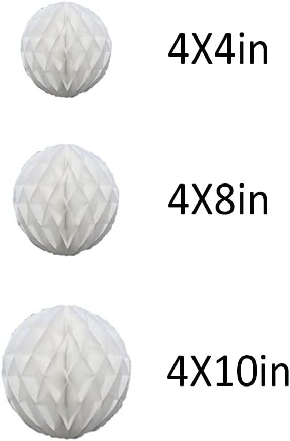 12pcs Party Honeycomb Balls Decorations 4'' 8'' 10'' Honeycomb Ball Flower Tissue Pom Poms Flower Balls Hanging Flower Balls for Baby Shower Birthday Wedding Nursery Wall Decor(4'' 8'' 10'' White)