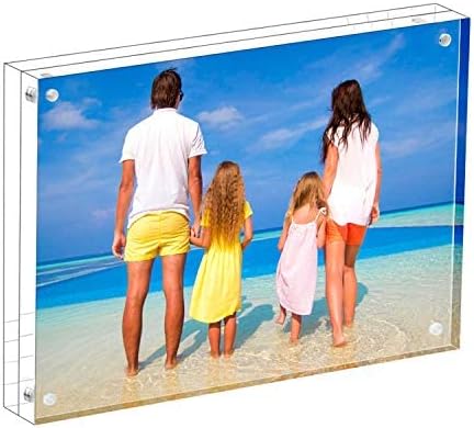 Meetu Acrylic Picture Frame 8.5x11,Clear Freestanding Double Sided 24mm Thickness Frameless Magnetic Photo Frames Desktop Display with Gift Box Package (1 Pack)