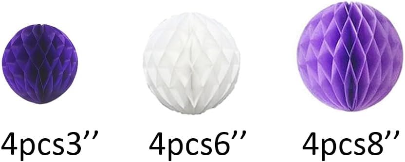 12pcs Party Honeycomb Balls Decorations 3'' 6'' 8'' Honeycomb Flower Tissue Pom Poms Flower Balls Hanging Flower Balls for Baby Shower Birthday Wedding Nursery Decor(3'' 6'' 8''Purple kit)
