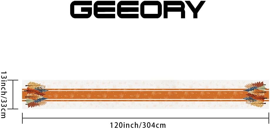 GEEORY Fall Watercolor Trees & Maple Leaves Striped Table Runner 13x120 Inch, Rustic Farmhouse Autumn Thanksgiving Decor for Kitchen, Dining, Indoor/Outdoor Holiday Dinner Party Orange GT157-120