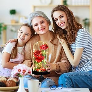 Beauty and The Beast Rose,Eternal Flower with 40 LED Lights Up in Glass Dome,Gifts for Mom,Birthday Gifts for Women,Wife,Girlfriend,Graduation,Anniversary,Christmas,Mothers Day-Classic Red Rose