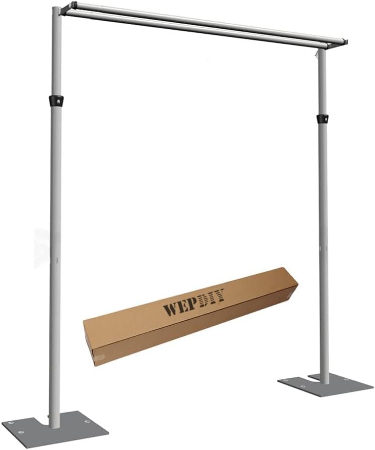 Portable Pipe and Drape Heavy Duty Backdrop Stand, ADJ Metal Frame and Heavy Metal Base for Wedding, Birthday Party, Photography Backdrop(Tall-8FT & 2*CrossBar-10FT & Hangers)