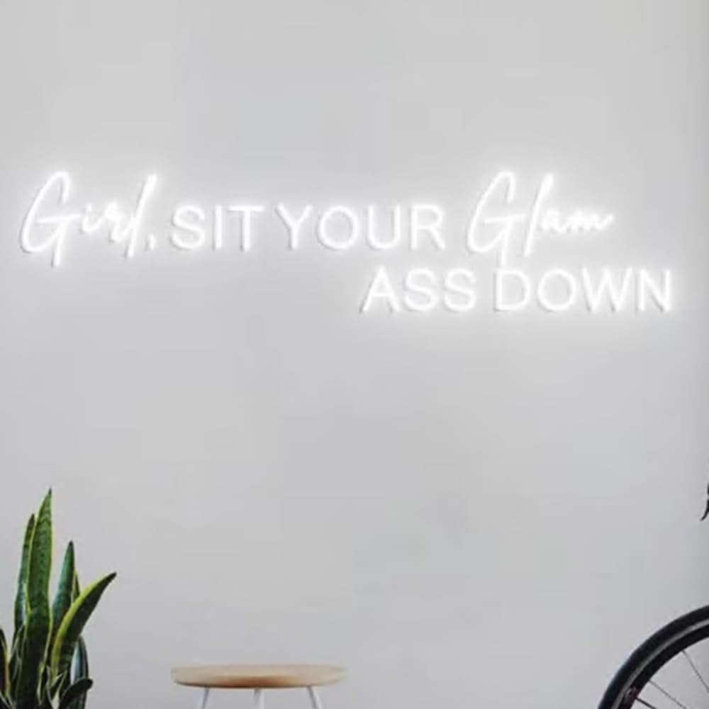 Girl Sit Your Glam Ass Down Neon Sign, Personalized Neon Light Salon Wall Idea, Glam Salon Signs Wall, Salon Boss Business Sign Size:26x5inches