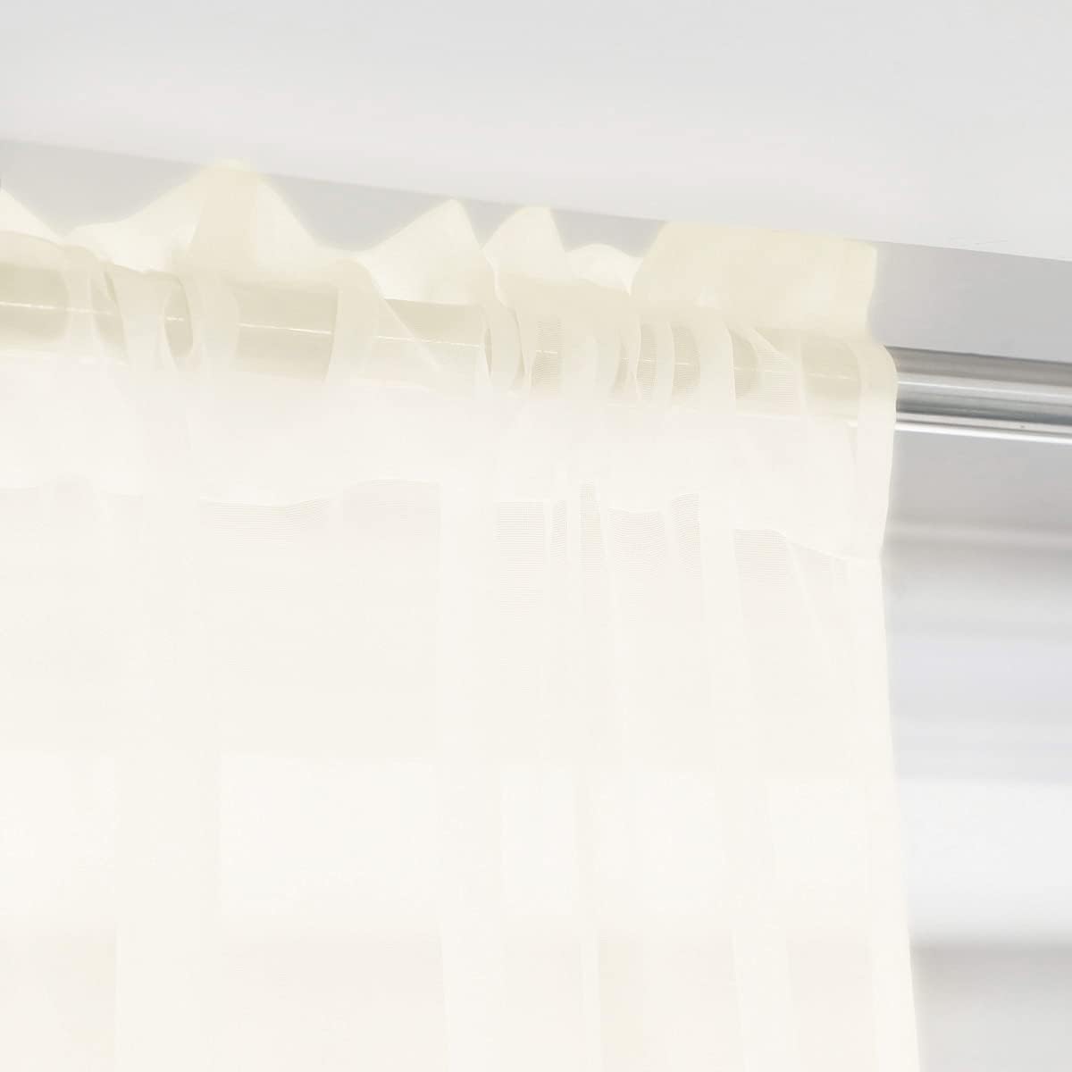 Window Beige Sheer Curtains 48 Inches Width 145 Inches Long 2 Panels Sheer Curtain Clear Curtains Basic Rod Pocket Panel for Home Living Room Bedroom Kids Room Yard Patio Parlor Sliding