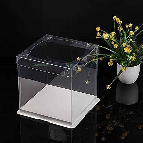 XININSUN 10 inch Clear cake Box, Large Transparent cake Box,tall cake boxes with Ribbon,10x10x9inch - Suitable for packing 8" or 10" cakes,Clear Gift Display Box for Carry Tall Layer Gift-6Pcs-White