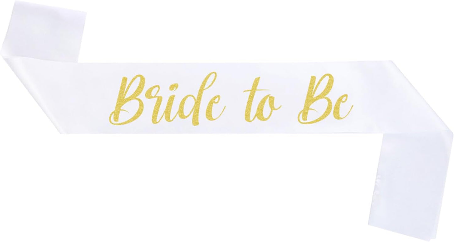 Bride to Be Sash White and Gold, Bride Sash Bachelorette Party Bridal Shower Sashes Bachelor Decorations Just Married Gift Engaged Decor Accessories,White Gold