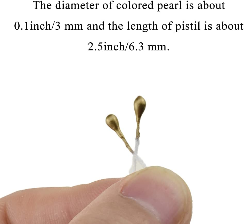 HAHIYO 700pcs 3mm Gold Pearl Double Heads Flower Pistil Hand-Made Artificial Flower Parad National Pearlized Floral Stamen for Scrapbook Decoration