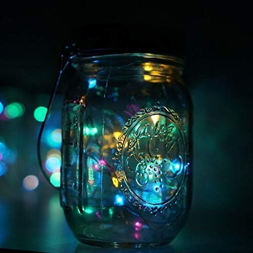 Solar Mason Jar Lights, 12 Pack 30 LED Waterproof Lid Light with Hangers (No Jar), Fairy Firefly Outdoor String Lights for Regular Mason Jar, Patio, Yard, Garden, Wedding Decoration (4 Colors)