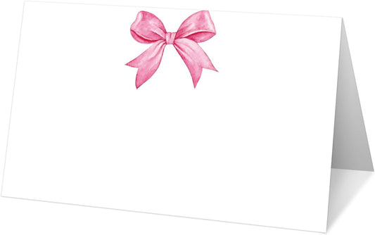 25 Pink Bow Place Cards for Table Seating, Watercolor Wedding Name Place Card, Tent Cards for Birthday Baby Shower Bridal Shower Reception Dinner Party Decorations -A25
