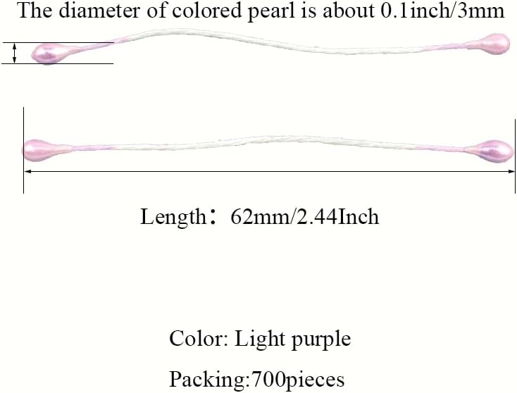 HAHIYO 700Pcs 3mm Light Purple Pearl Double Head Flower Stamen - Artificial Pistil for Floral Making, Scrapbook Decoration