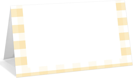 25 Pack Yellow Border Place Cards, Editable Name Cards for Table Setting, Tent Cards Food Label for Dinner Party, Bridal Shower, Wedding, Baby Shower and Events -T03