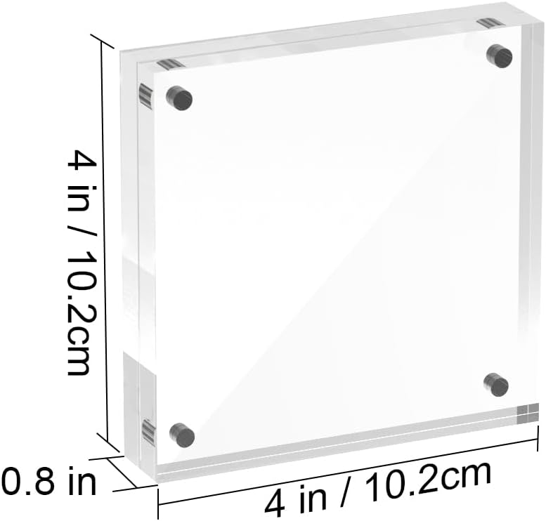 4x4 Acrylic Picture Frames, 20mm Thick Clear Frameless Magnetic Photo Frames, Double Sided Transparent Square Frame Gift for Desktop Display(3 Pack)