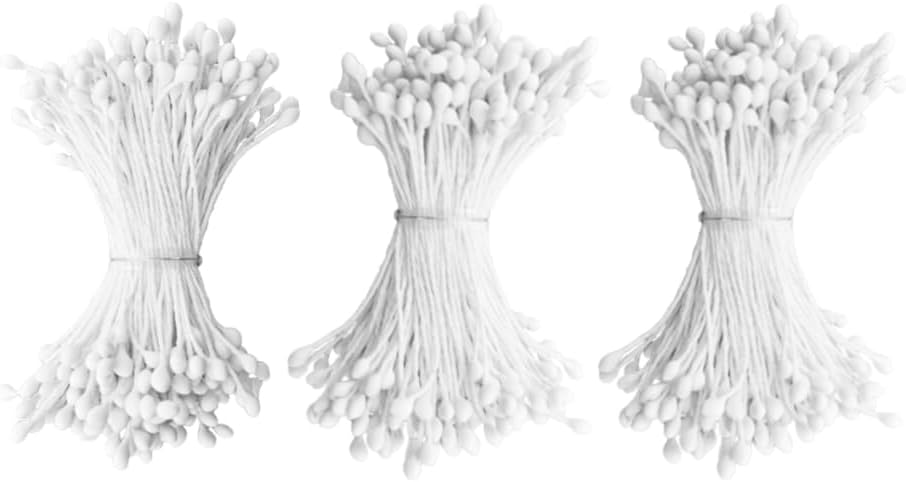 HAHIYO 700Pcs 3mm White Matte Double Head Flower Stamen Pistil for Flower Making Scrapbook Decoration - Handmade Artificial Flowers Pistil Matt-Like Floral Stamens Flowers Pollen Stamen