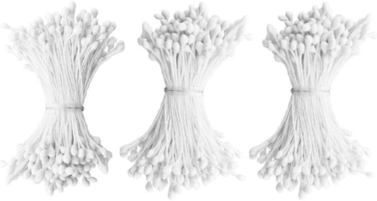 HAHIYO 700Pcs 3mm White Matte Double Head Flower Stamen Pistil for Flower Making Scrapbook Decoration - Handmade Artificial Flowers Pistil Matt-Like Floral Stamens Flowers Pollen Stamen