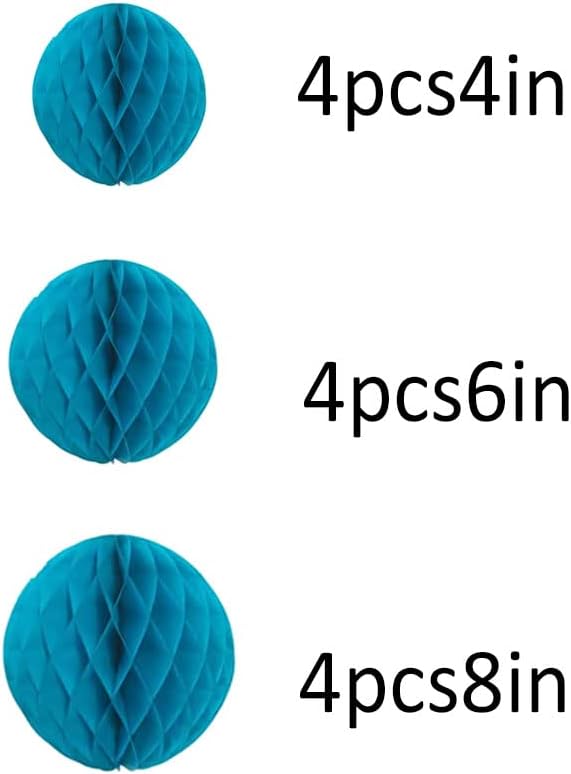 15pcs Honeycomb Balls Decorations 4'' 6'' 8'' Party Honeycomb Ball Flower Tissue Pom Poms Flower Ball Hanging Flower Balls for Baby Shower Birthday Wedding Nursery Decor(4'' 8'' 10'' Teal)