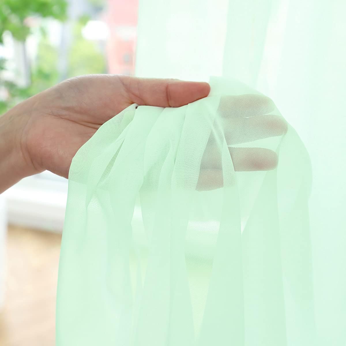 Window Light Green Sheer Curtains 108 Inches Long 2 Panels Sheer Curtain Basic Rod Pocket Panel for Bedroom Children Living Room Yard Kitchen