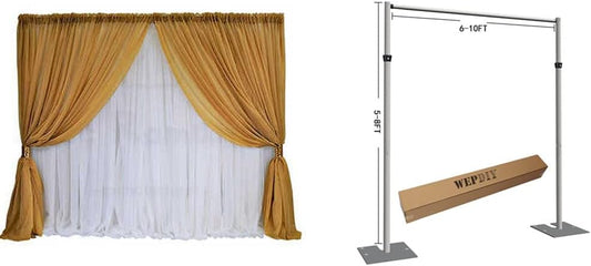 Portable Pipe and Drape Heavy Duty Backdrop Stand, ADJ Metal Frame and Heavy Metal Base for Wedding, Birthday Party, Photography Backdrop(Tall-8FT & CrossBar-10FT)