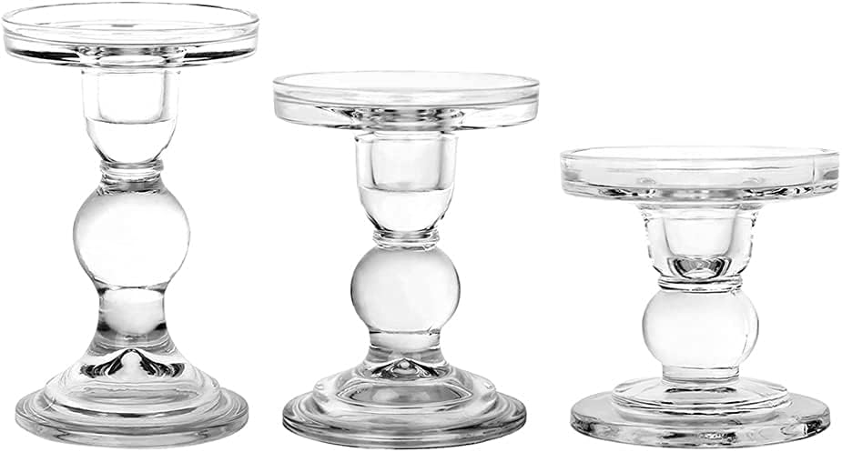 3-Piece Set of Glass Candlestick, Crystal Candlestick Holder Holder and Conical Candle, Christmas Candle Holder Decoration, Family Living Room Wedding Candle Holder (7 Colour)