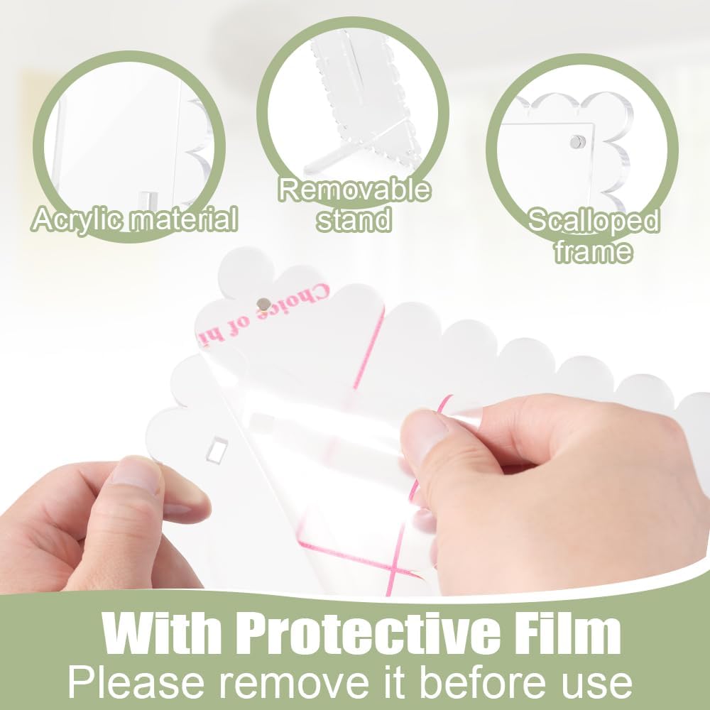 3 PCS 5x7 Inch Acrylic Picture Frames, Clear Scalloped Picture Frame with Removable Stand, Double Sided Transparent Magnetic Photo Frames for Home Office Refrigerator Tabletop Desktop Display