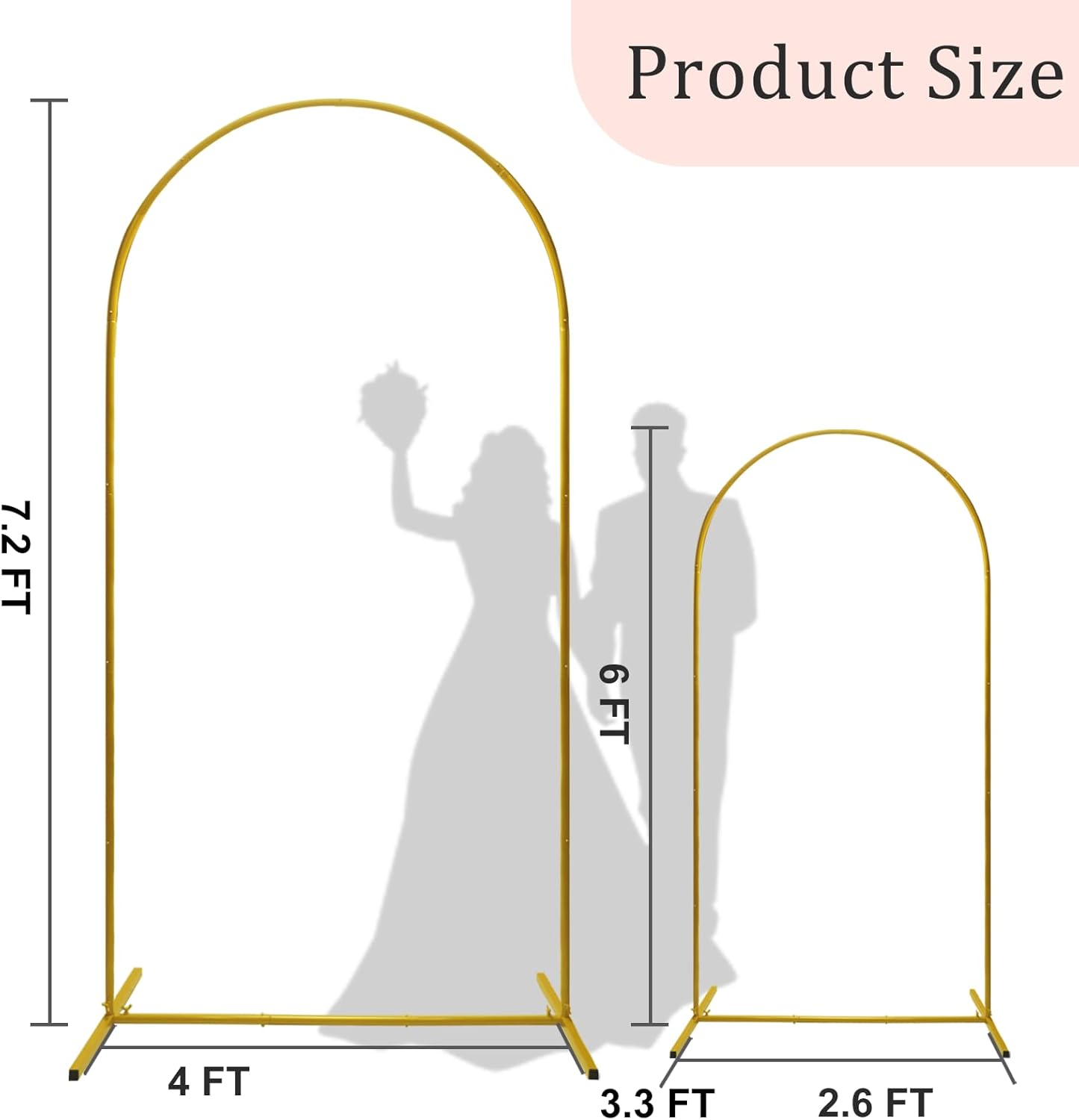 U+U 7.2FT, 6FT Arch Backdrop Stand, Gold Wedding Arch Stand Set of 2 for Birthday Party Bridal Baby Shower Balloon Arch Decoration (7.2FT, 6FT)