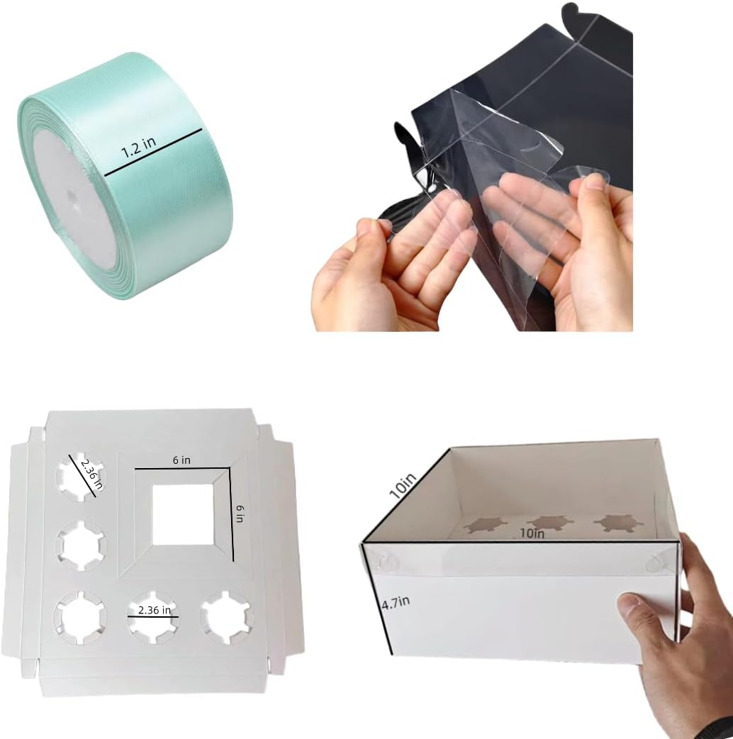 Bento Cake and Cupcake Box 2-in-1 4-inch Cake and 5 Cupcakes Box 5 Sets with One Wide Roll of Ribbon for Family Dinner Birthday Party Picnic Gift (TB02)