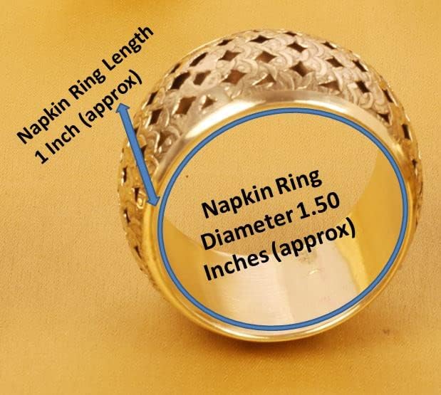 Brass Base Handcrafted Beautiful Hand Cut Mesh Work Large Size Party Dining Table Napkin Holders in Gold Tone. (Set of 6).