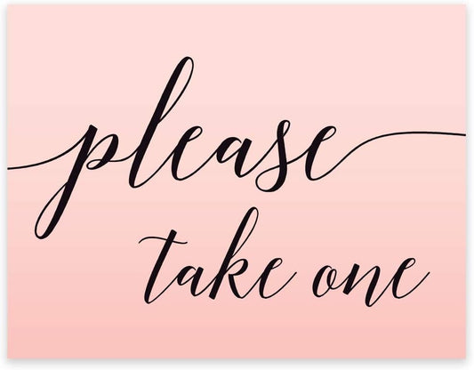 Andaz Press Blush Pink Rose Elegant Party Collection, 8.5x11-inch Unframed Party Sign, Please Take One, 1-Pack, Party Favor Table Signage Decor