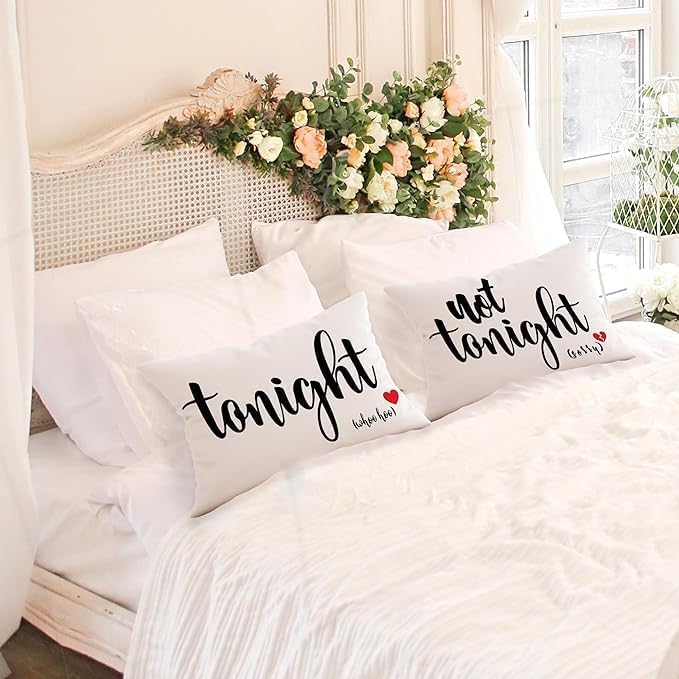 Mancheng-zi Funny Couples Reversible Soft Pillow Cover, Wedding Anniversary Bridal Shower Gifts, Gift for Couples, Anniversary, Wedding, Engagement, 20X26 Inch Flannel Cushion Cover for Couch (White)